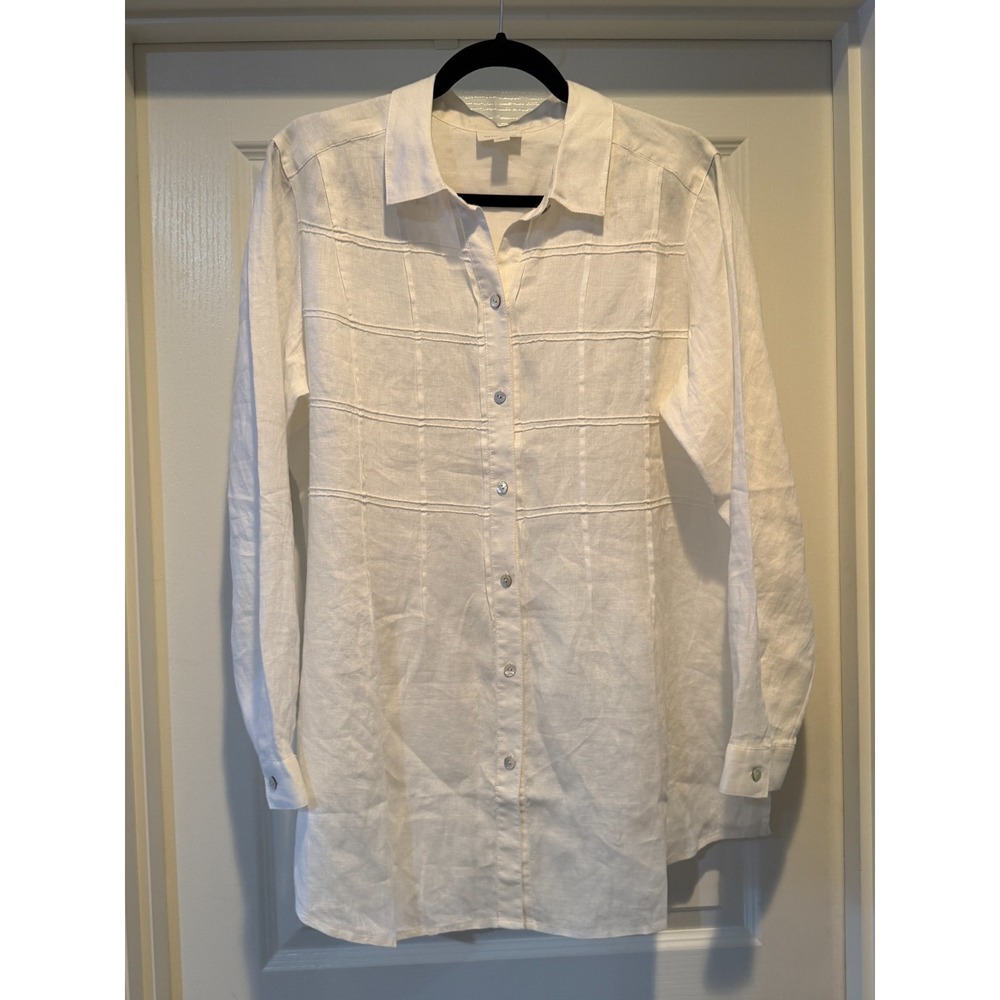 J. Jill Love Linen Cream Button Down Shirt Linen 1X Raised Check Print Classic